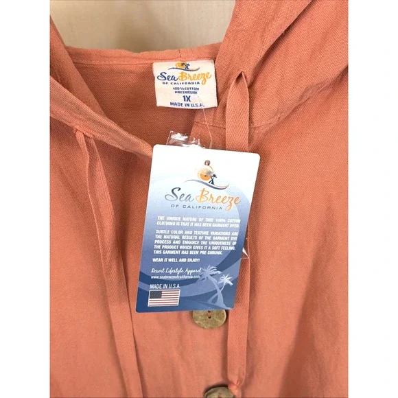 NWT Sea Breeze Peach Button Up Hood Swing Jacket #1399 Size 1X - Picture 7 of 7